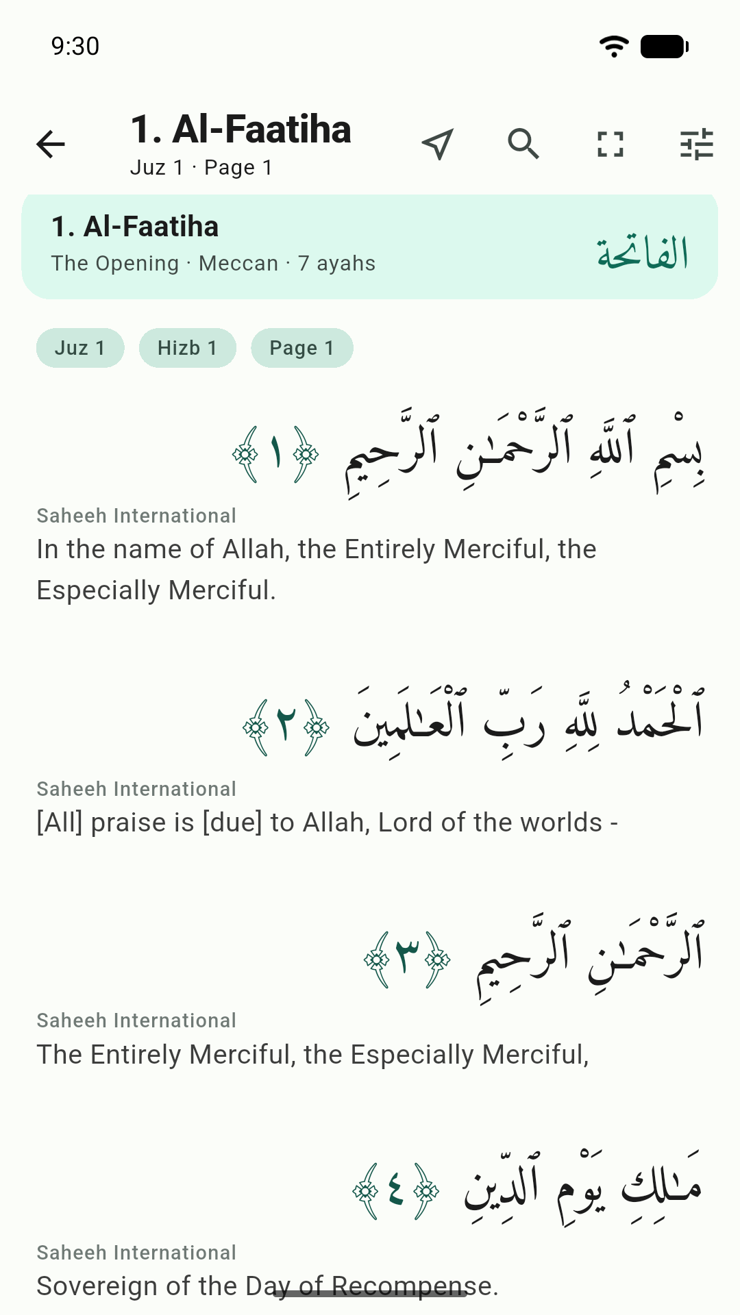 The Quran reader with Arabic text and translation